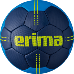 Pelota Handball Erima Pure Grip No. 2.5 en colores azul y negro con logo amarillo.