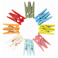 Broches de madera COLORES SURTIDOS de 3,5cm x 30 unidades - tienda online