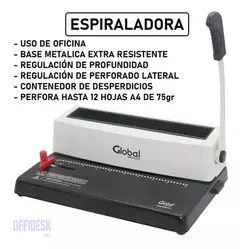 Espiraladora Anilladora Encuadernadora A4 Global Electronics - comprar online