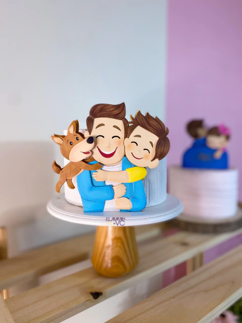 PAI COM FILHO E DOG CARAMELO