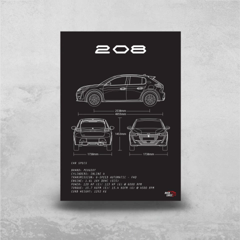 Quadro/Poster Peugeot 208 Griffe 2023 | Preto & Branco na internet