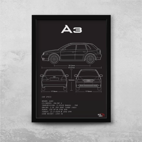 Quadro/Poster Audi A3 8L 1.8 Turbo 150Cv 4 Portas 2003 | Preto & Branco