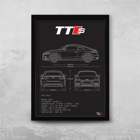 Quadro/Poster Audi Tts Mk3 2.0 Coupe 2018 | Preto & Branco