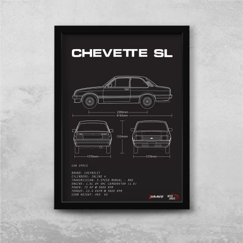 Quadro/Poster Chevrolet Chevette Sl 1985 | Preto & Branco