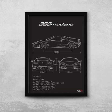 Quadro/Poster Ferrari 360 Modena | Preto & Branco