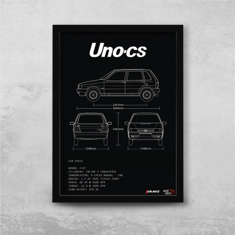 Quadro/Poster Fiat Uno Cs (4P) 1994 | Preto & Branco