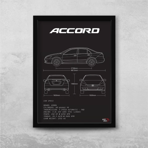 Quadro/Poster Honda Accord 3.0 V6 2007 | Preto & Branco