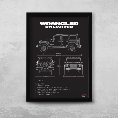 Quadro/Poster Jeep Wrangler Unlimited 2020 | Preto & Branco