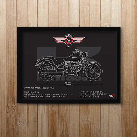 Quadro/Poster Kawasaki Vulcan 900N Custom | Preto & Branco