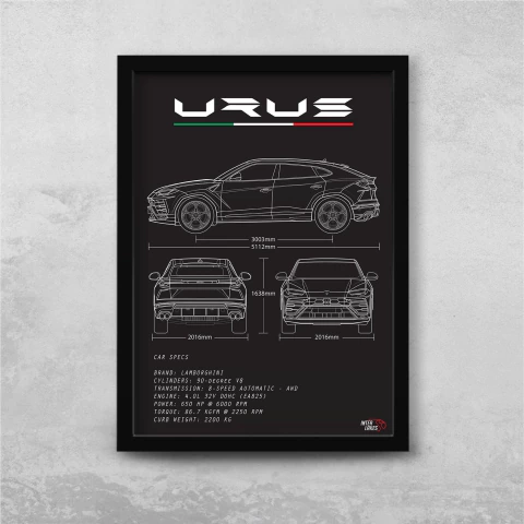 Quadro/Poster Lamborghini Urus 4.0 V8 2018 | Preto & Branco