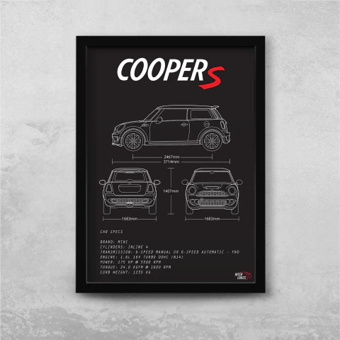 Quadro/Poster Mini Cooper S R56 N14 | Preto & Branco