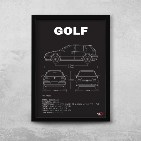 Quadro/Poster Volkswagen Golf 2.0 Mk4 4P 2002 | Preto & Branco - comprar online