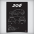 Quadro/Poster Peugeot 206 Rc | Preto & Branco - Interlakes | Eternize sua paixão