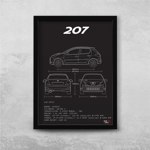 Quadro/Poster Peugeot 207 Xs | Preto & Branco