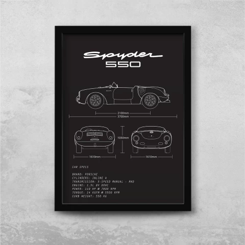 Quadro/Poster Porsche 550 Spyder | Preto & Branco