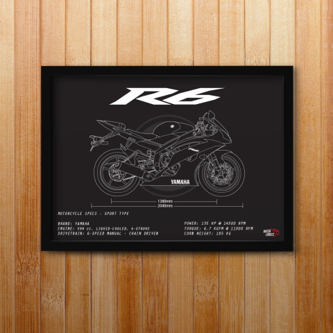 Quadro/Poster Yamaha Yzf-R6 2008 | Preto & Branco - comprar online