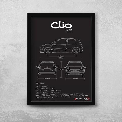Quadro/Poster Renault Clio Mk2 2P 2010 | Preto & Branco