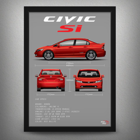 Quadro / Poster Honda Civic Si K20 G8 2007 | Colorido - comprar online