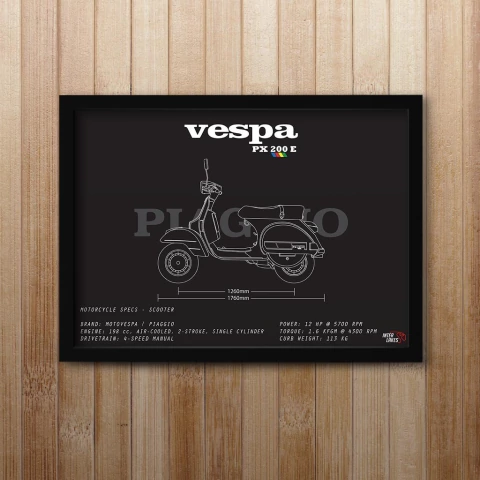 Quadro/Poster Piaggio Vespa Px 200 E | Preto & Branco