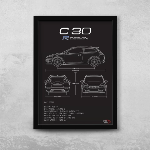 Quadro/Poster Volvo C30 R-Design 2.5 2008 | Preto & Branco