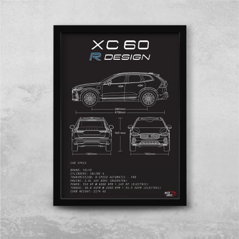 Quadro/Poster Volvo Xc60 R-Design 2.0 T6 2023 | Preto & Branco