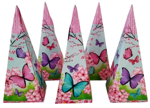 Lembrancinhas Jardim das Borboletas Caixa Cone - Pct com 10