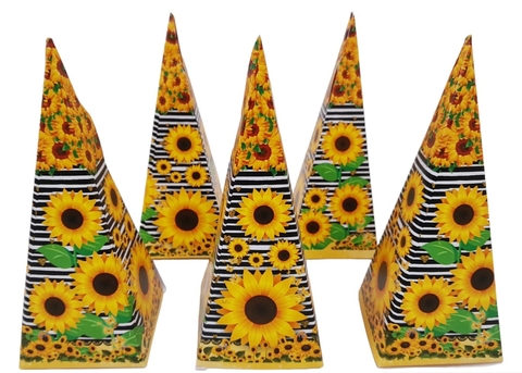 Lembrancinha Girassol Caixa Cone - Pct com 10 Unidades.