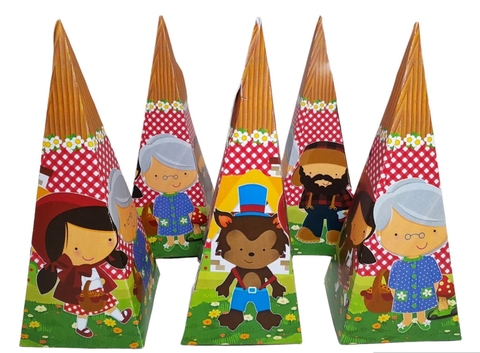 Lembrancinha Chapeuzinho Vermelho Caixa Cone - Pct com 10 Unidades.