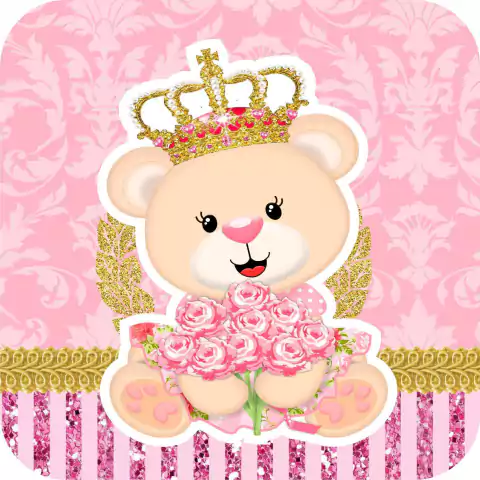 Aplique Quadrado Ursa Princesa 5×5 – Pct C/ 10 unid