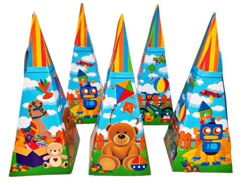 Lembrancinha Fabrica de Brinquedos Caixa Cone - Pct com 10 Unidades.