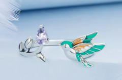 Anillo colibri Lila regulable - Joyas Yan Cristales