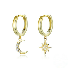 Aros Colgantes Luna y estrella Dorados