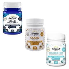 Colágeno Hidrolisado 60 cáp. Sunfood + COQ 10 60 cáp Sunfood + Mega D3 K2 60 cáp Sunfood