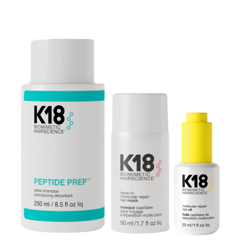 Kit K18 Shampoo Detox x 250ml + Mascara Leve-in x 50ml + Oil x 30ml