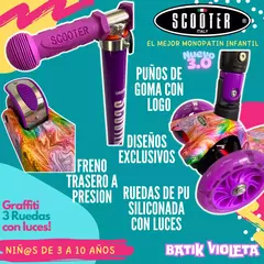 Scooter Italy Graffiti Purple Plegable 3 Ruedas Led