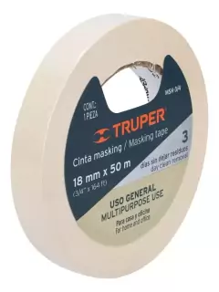Cinta Enmascarar Papel 18mm X 50mts X 0,13mm Truper 12590