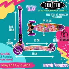 Imagen de Scooter Italy Graffiti Purple Plegable 3 Ruedas Led