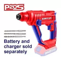 Rotomartillo Batería Inalámbrico 900rpm 20v Emtop Elrh201601