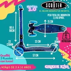 Scooter Italy Graffiti Blue Plegable 3 Ruedas Led