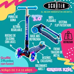 Scooter Italy Graffiti Blue Plegable 3 Ruedas Led en internet