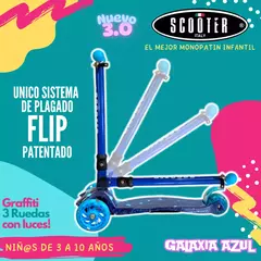 Scooter Italy Graffiti Blue Plegable 3 Ruedas Led - HURLINBOX