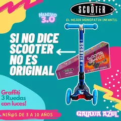 Scooter Italy Graffiti Blue Plegable 3 Ruedas Led - tienda online