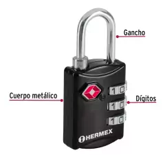 Candado Maletero De Combinación 27mm Tsa Hermex 46291 - comprar online