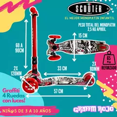 Scooter Italy Graffiti Red Plegable 3 Ruedas Led