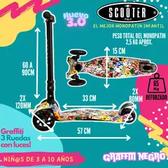 Imagen de Scooter Italy Graffiti Black Plegable 3 Ruedas Led