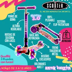 Scooter Italy Graffiti Purple Plegable 3 Ruedas Led en internet