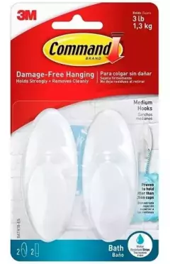 Gancho Toalla Baño x 2 - 1,3kg Adhesivo 3m Command