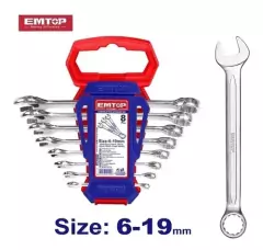 Juego De Llaves Combinadas 6 A 19mm Crv 8 Pz Emtop Ecss10801