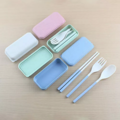 Set Juego Estuche Cubiertos Fibra De Trigo Eco Desmontables - HURLINBOX