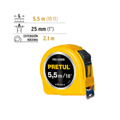 Cinta Métrica Amarilla Flexómetro 5,5m 25mm Pretul 28022 - comprar online